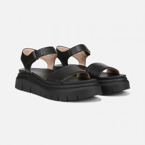 Naturalizer Women's SOUL Poppi Wedge Platform Sandals Black RR90-6410I6