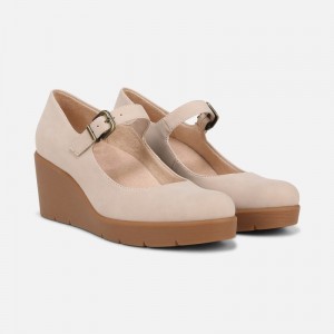 Naturalizer Women's SOUL Adore Wedge Mary Janes Cream NP21-9871D2