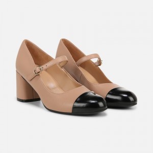 Naturalizer Women's Lovable Block Heel Mary Janes Grey Brown / Black SA65-4505R9