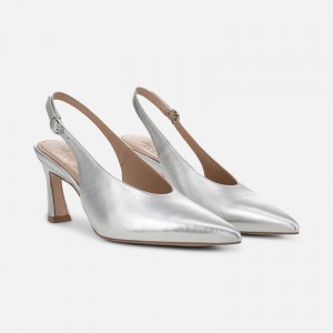 Naturalizer Women's 27 EDIT Elaine Pointed Toe Slingback Dress Shoes Silver SI42-6152S4