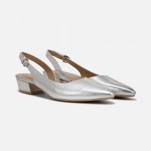 Naturalizer Women's Banks Pointed Toe Flat Slingbacks Silver BF28-6098I1