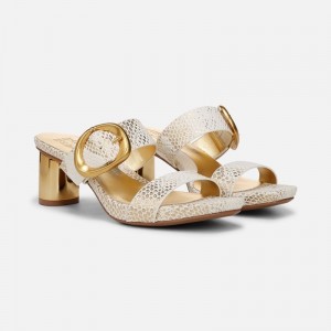 Naturalizer Women's Ida Heeled Dress Sandals White Gold / Snake CL94-8844G1